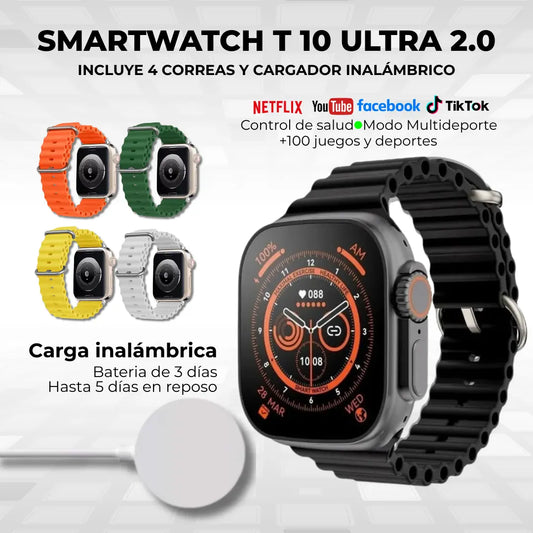 Reloj Smartwatch T10 Ultra 2.0 - Incluye 4 Pulsos
