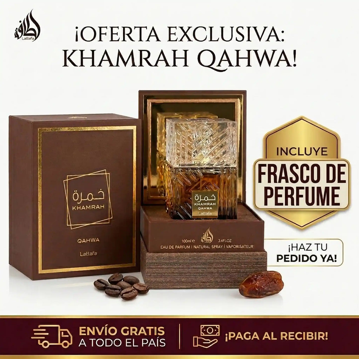Perfume Khamrah Qahwa by Lattafa En Estuche + Obsequio